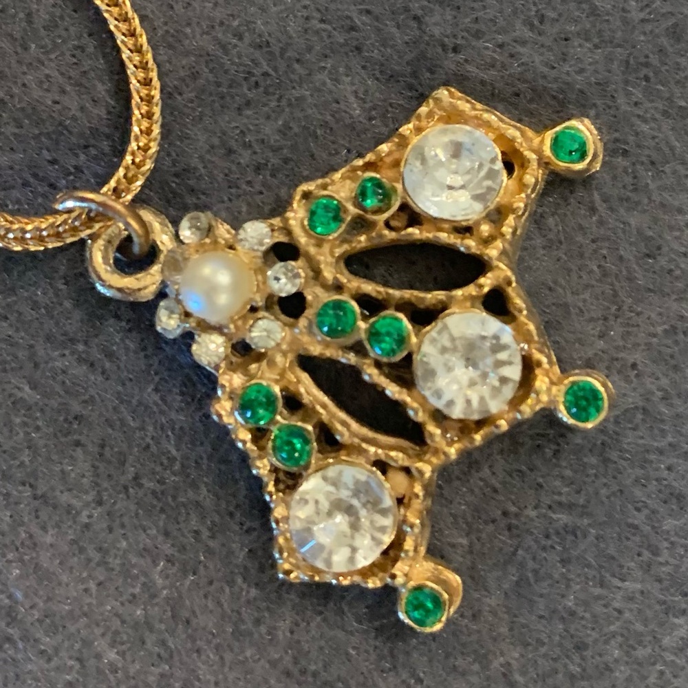 Triangular Shaped Vintage Gold Toned Pendant/ Cha… - image 4